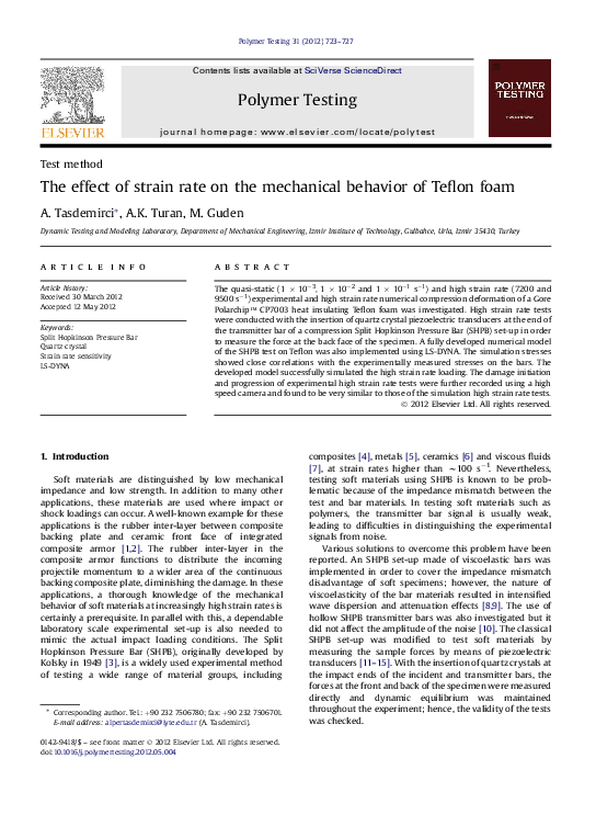 (PDF) The effect of strain rate on the mechanical behavior of Teflon foam
