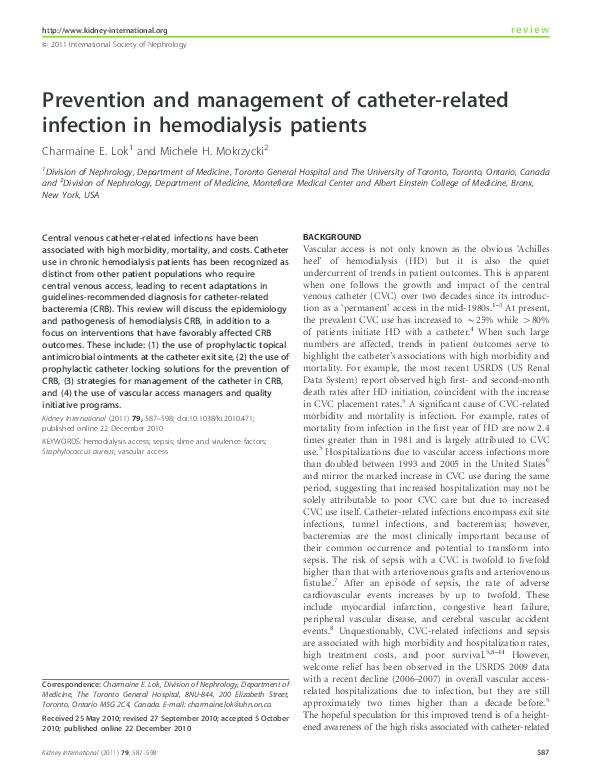 (PDF) Prevention and management of catheterrelated infection in