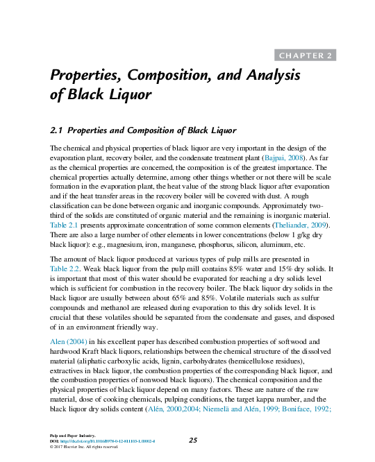 (PDF) Properties, Composition, and Analysis of Black Liquor 2.1