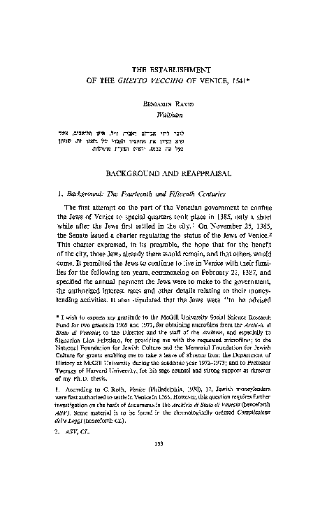 (PDF) Benjamin Ravid, “The Establishment of the Ghetto Vecchio of ...