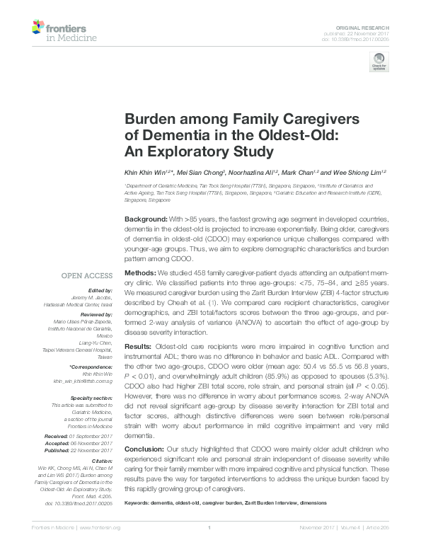 (PDF) Burden among Family caregivers of Dementia in the Oldest-Old: an ...