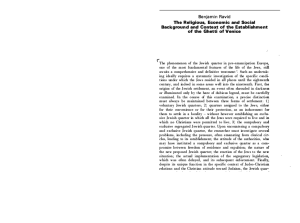 (PDF) Benjamin Ravid, “The Religious, Economic and Social Background ...