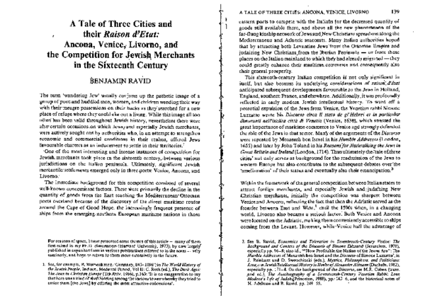 (PDF) Benjamin Ravid, “A Tale of Three Cities and Their Raison d’état ...