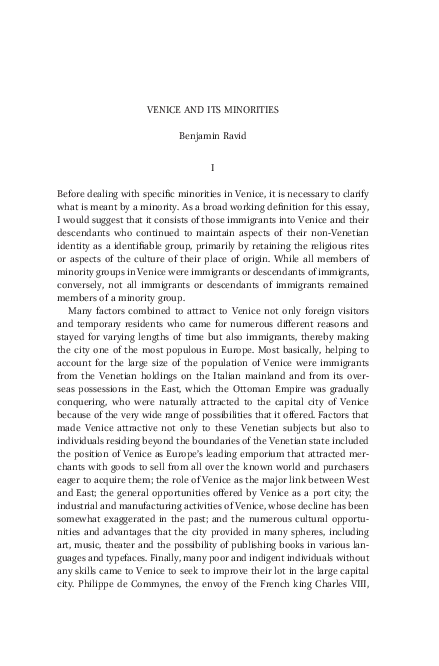 (PDF) Benjamin Ravid, “Venice and its Minorities,” in Eric R. Dursteler ...