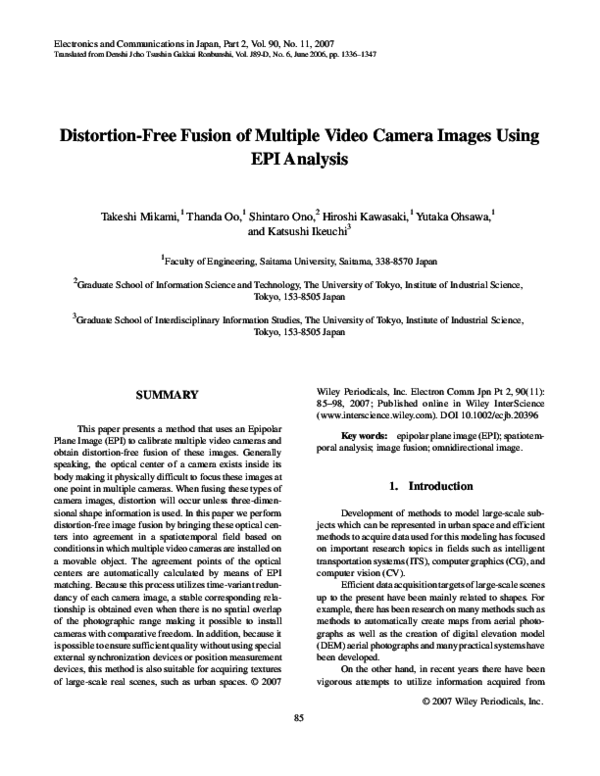 (PDF) Distortion-free fusion of multiple video camera images using EPI ...