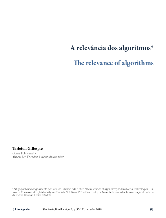 (PDF) A relevância dos algoritmos* - Tarleton Gillespie - The relevance ...