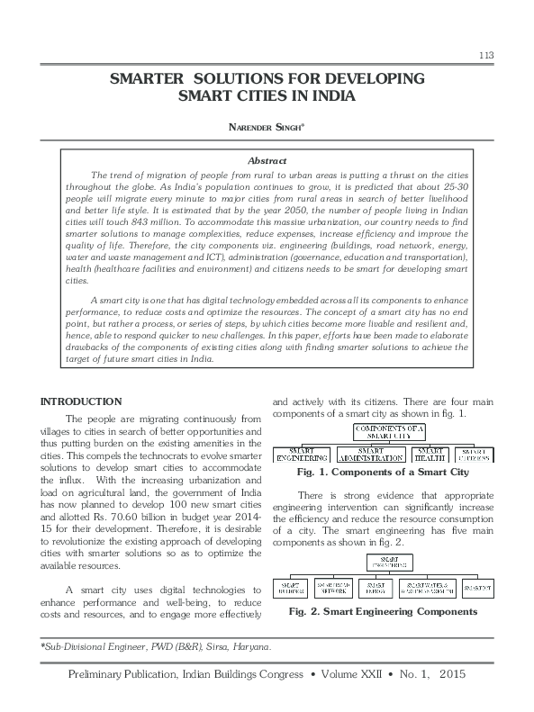 (PDF) SMARTER SOLUTIONS FOR DEVELOPING SMART CITIES IN INDIA