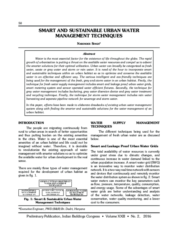 (PDF) SMART AND SUSTAINABLE URBAN WATER MANAGEMENT TECHNIQUES