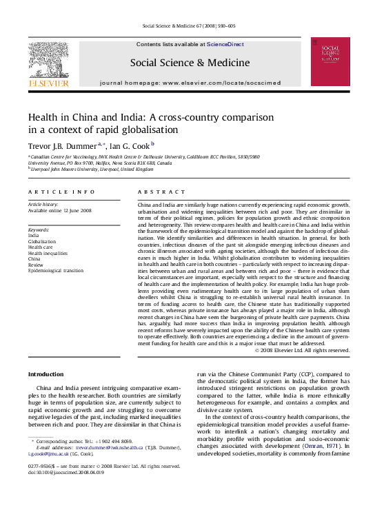 (PDF) Health in China and India: A cross-country comparison in a ...