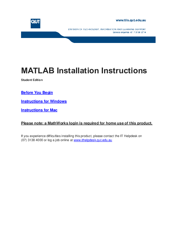 (PDF) MATLAB Installation Instructions