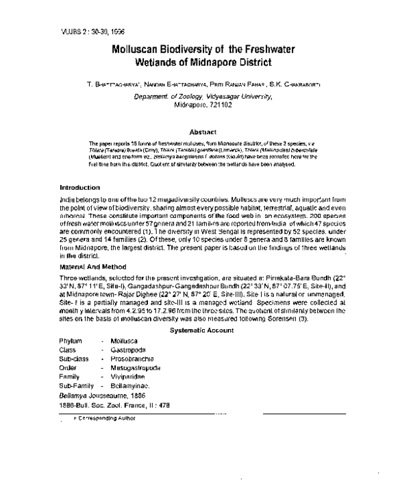 (PDF) Molluscan Biodiversity of the Freshwater Wetlands of Midnapore ...
