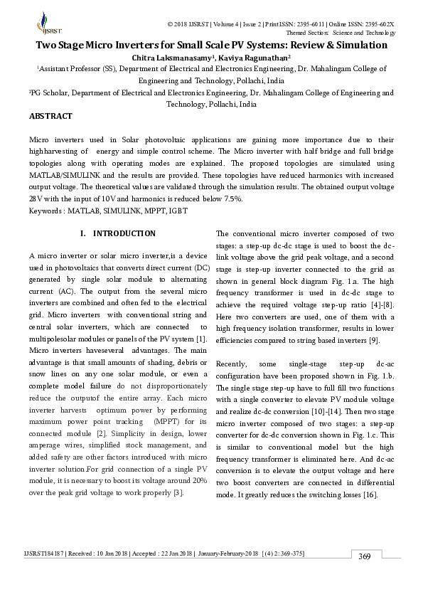 (PDF) Two Stage Micro Inverters for Small Scale PV Systems: Review ...