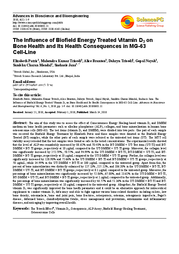 (PDF) The Influence of Biofield Energy Treated Vitamin D3 on Bone ...