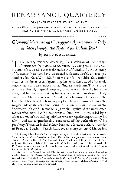 (PDF) David B. Ruderman, “Giovanni Mercurio de Correggio’s Appearance