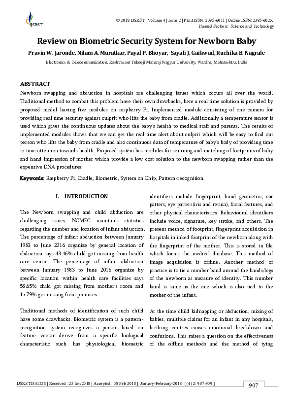 (PDF) Review on Biometric Security System for Newborn Baby