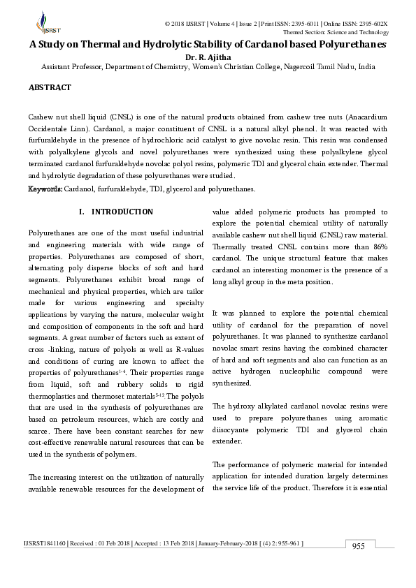 (PDF) A Study on Thermal and Hydrolytic Stability of Cardanol based ...
