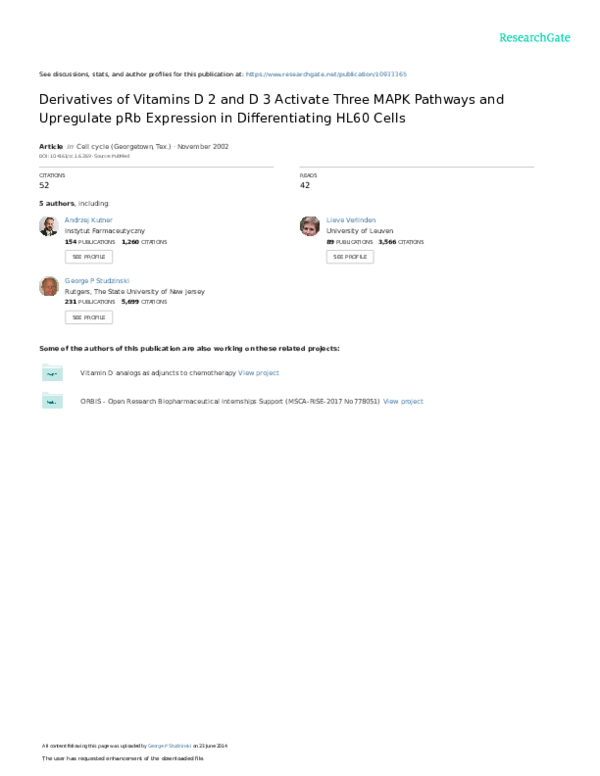 (PDF) Derivatives of Vitamins D 2 and D 3 Activate Three MAPK Pathways ...