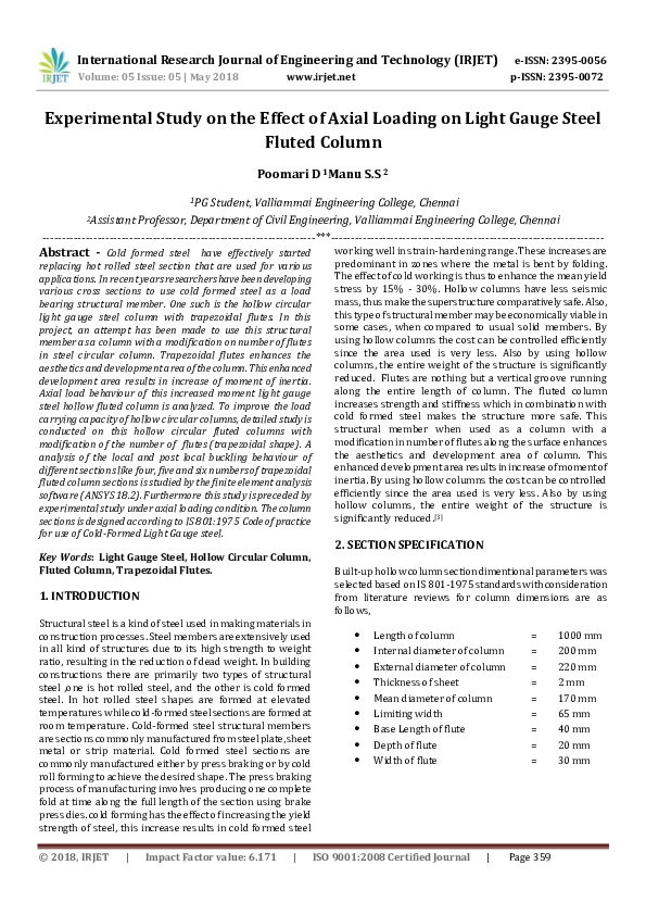 (PDF) IRJET- Experimental Study on the Effect of Axial Loading on Light ...