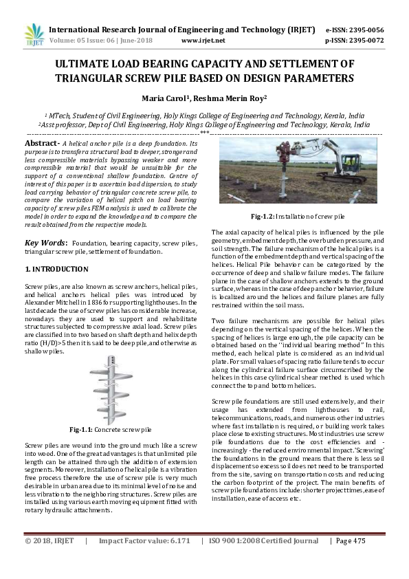 (PDF) IRJET- ULTIMATE LOAD BEARING CAPACITY AND SETTLEMENT OF ...