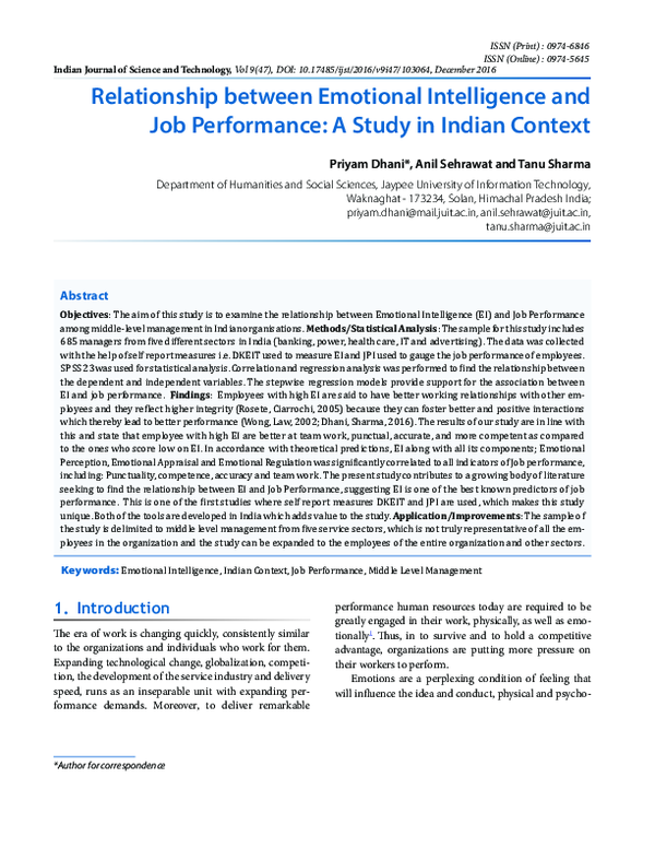(PDF) Relationship between Emotional Intelligence and Job Performance.pdf