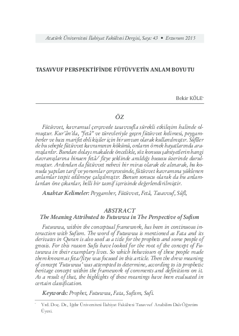 TASAVVUF PERSPEKTİFİNDE FÜTÜVVETİN ANLAM BOYUTU