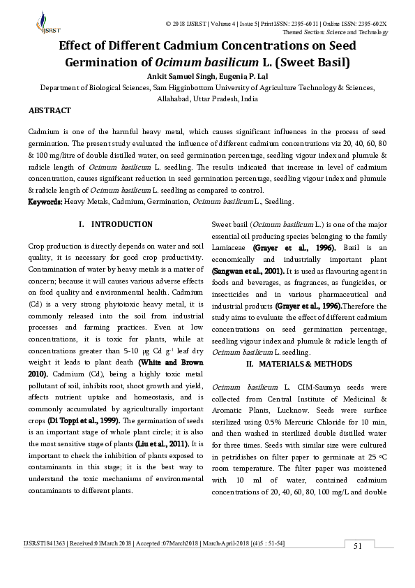 (PDF) Effect of Different Cadmium Concentrations on Seed Germination of ...