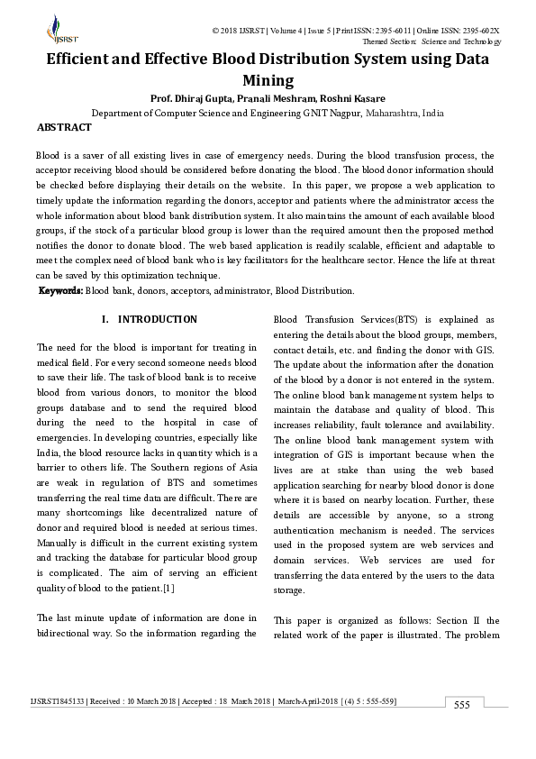 (PDF) Efficient and Effective Blood Distribution System using Data Mining