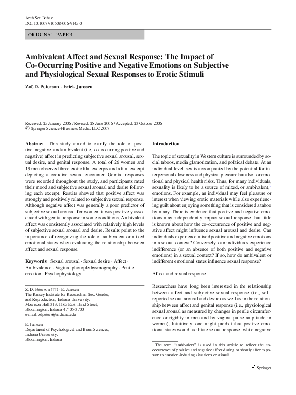 (PDF) Ambivalent Affect and Sexual Response: The Impact of Co-Occurring ...