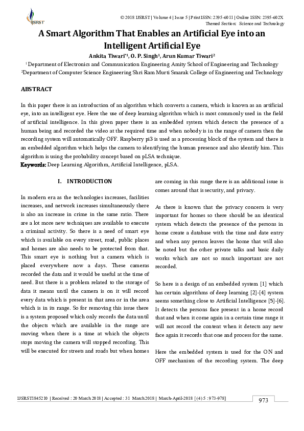 (PDF) A Smart Algorithm That Enables an Artificial Eye into an