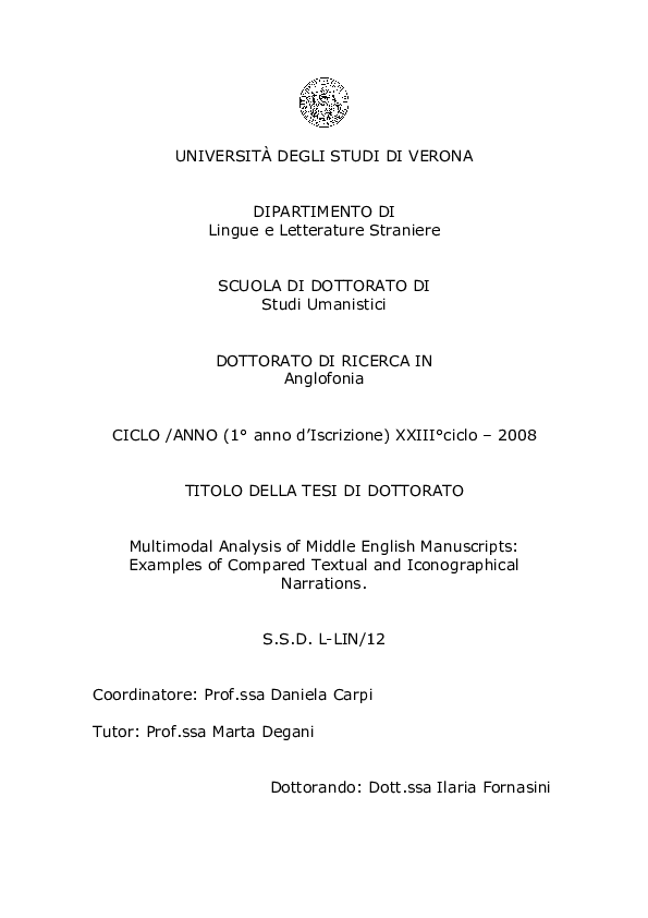 Ph.D. Thesis - Multimodal Analysis of Middle English Manuscripts: Examples of Compared Textual and Iconographical Narrations