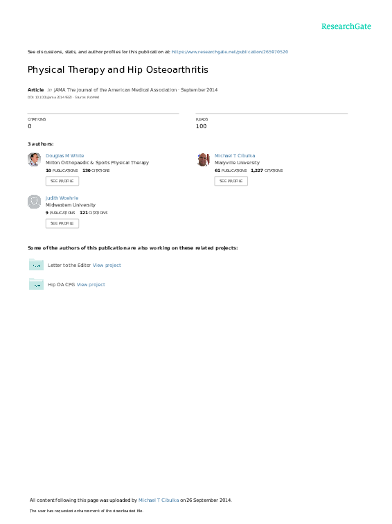 (PDF) Physical therapy and hip osteoarthritis Michael Cibulka