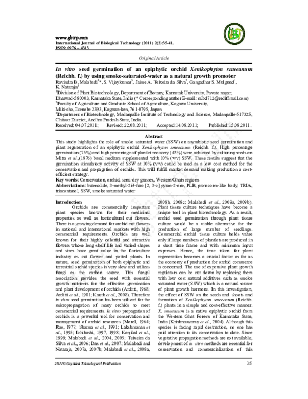 (PDF) Xenikophyton smeeanumin vitro seed germination of an epiphytic