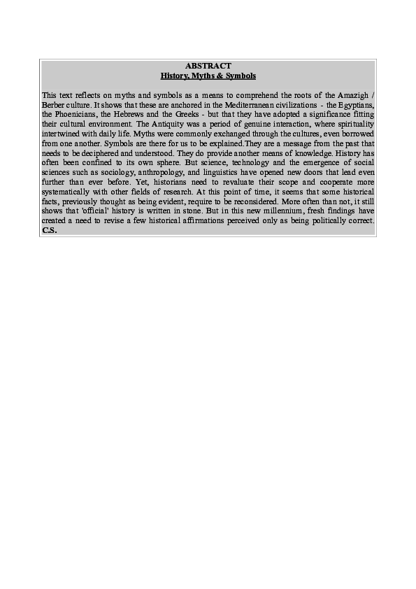 (DOC) ABSTRACT History, Myths & Symbols