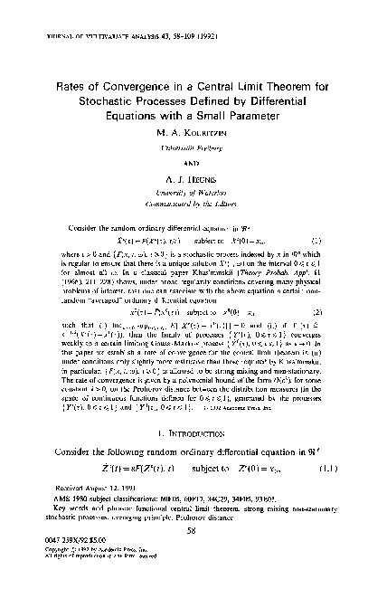 (PDF) Rates of convergence in a central limit theorem for stochastic ...