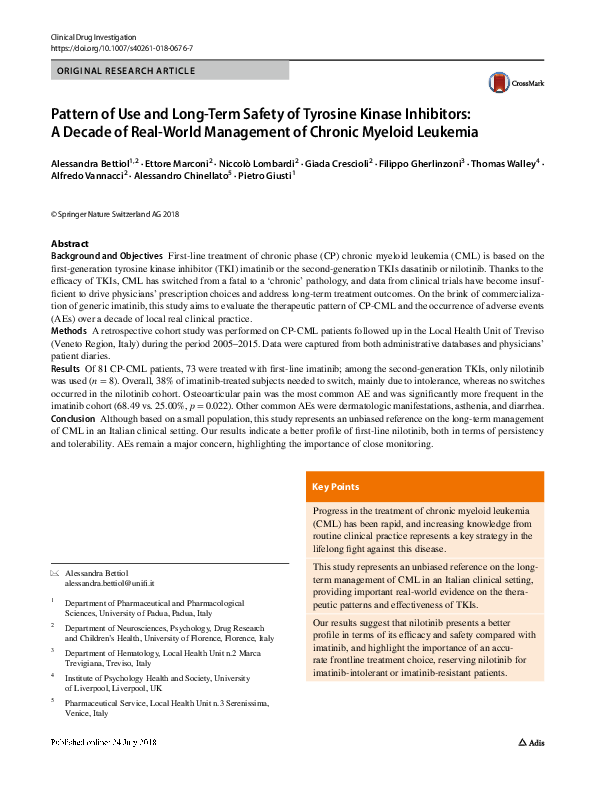 (PDF) Pattern of Use and Long‑Term Safety of Tyrosine Kinase Inhibitors ...