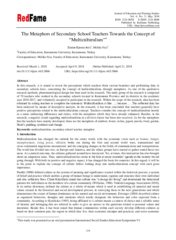(PDF) The Metaphors of Secondary School Teachers Towards the Concept of ...