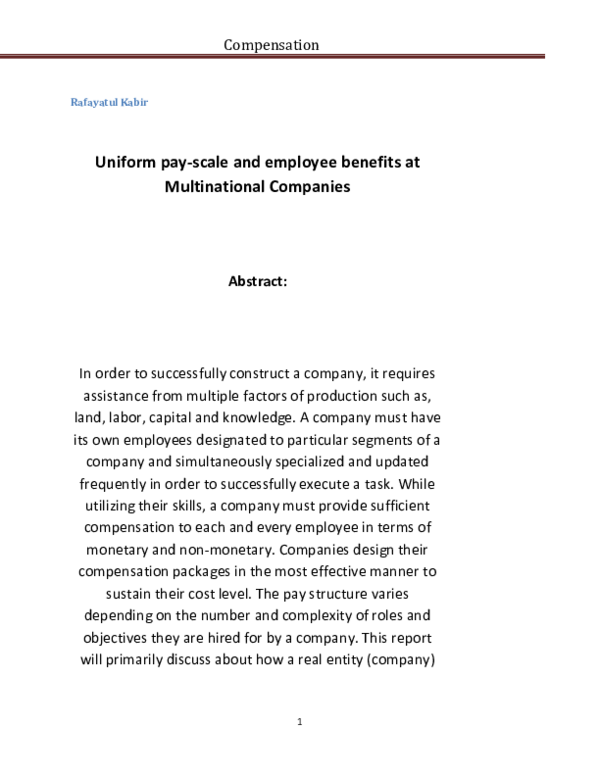 (DOC) Uniform pay-scale and employee benefits at Multinational Companies