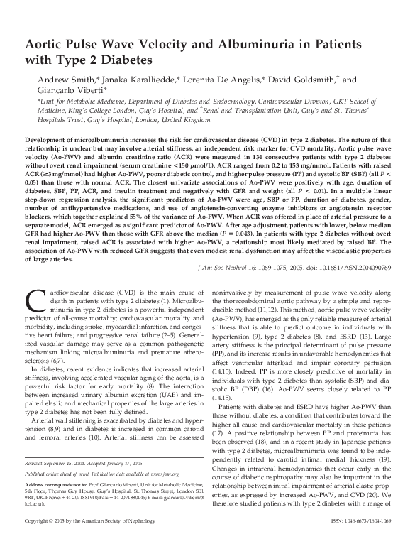 (PDF) Aortic Pulse Wave Velocity and Albuminuria in Patients with Type ...