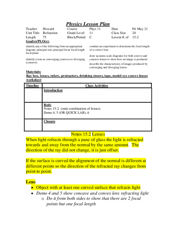 (PDF) Physics Lesson Plan