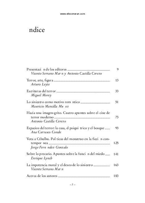 (PDF) La filosofía, el terror y lo siniestro (Índice y presentación de ...