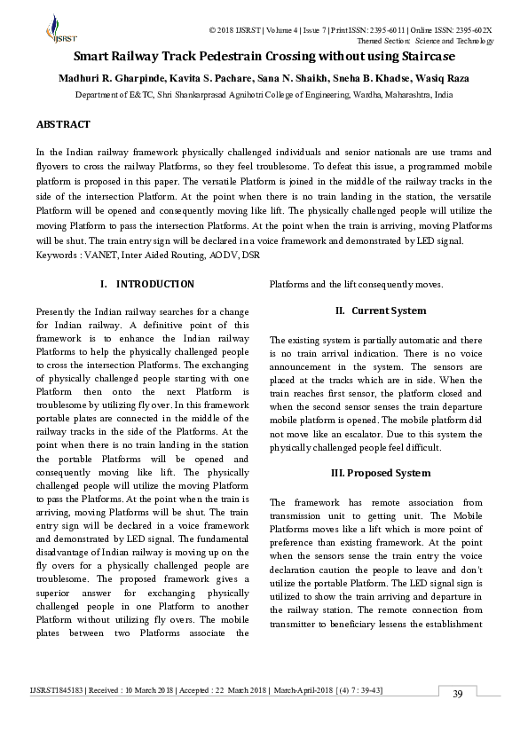 (PDF) Smart Railway Track Pedestrain Crossing without using Staircase