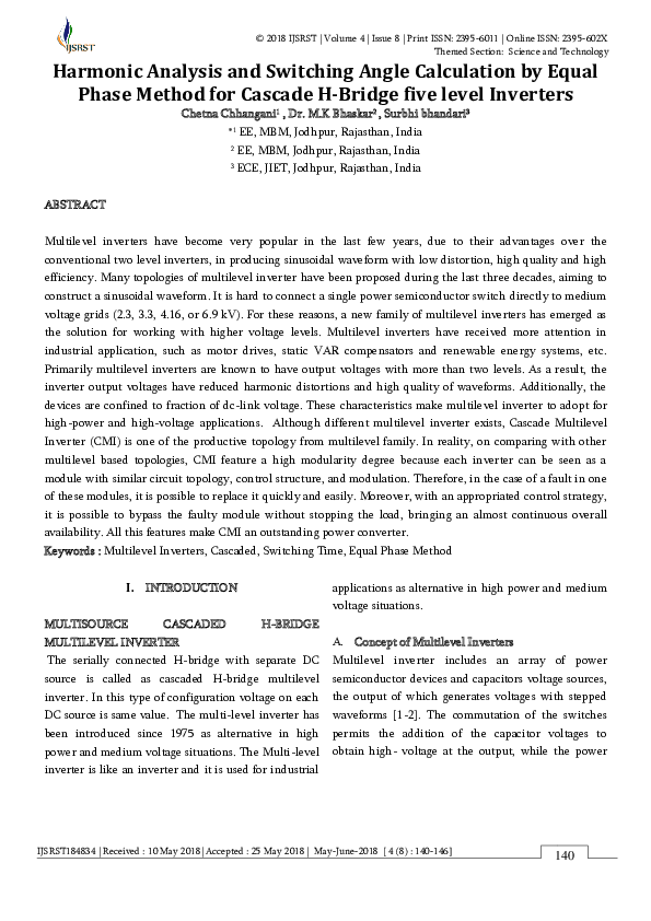 (PDF) Harmonic Analysis and Switching Angle Calculation by Equal Phase ...