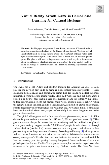 (PDF) Virtual Reality Arcade Game in Game-Based Learning for Cultural ...