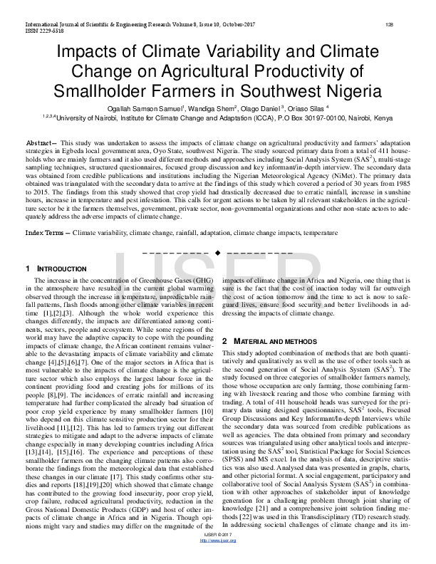 (PDF) Impacts of Climate Variability and Climate Change on Agricultural ...