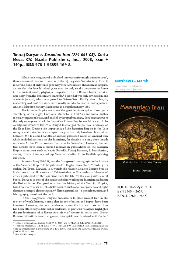 (PDF) Review of Touraj Daryaee. Sasanian Iran (224651 CE)