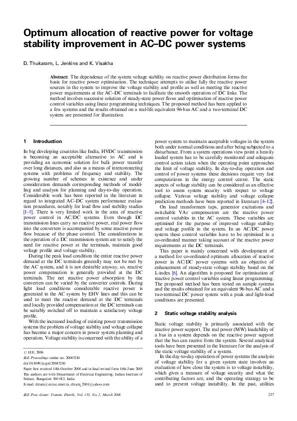 (PDF) Optimum allocation of reactive power for voltage stability ...