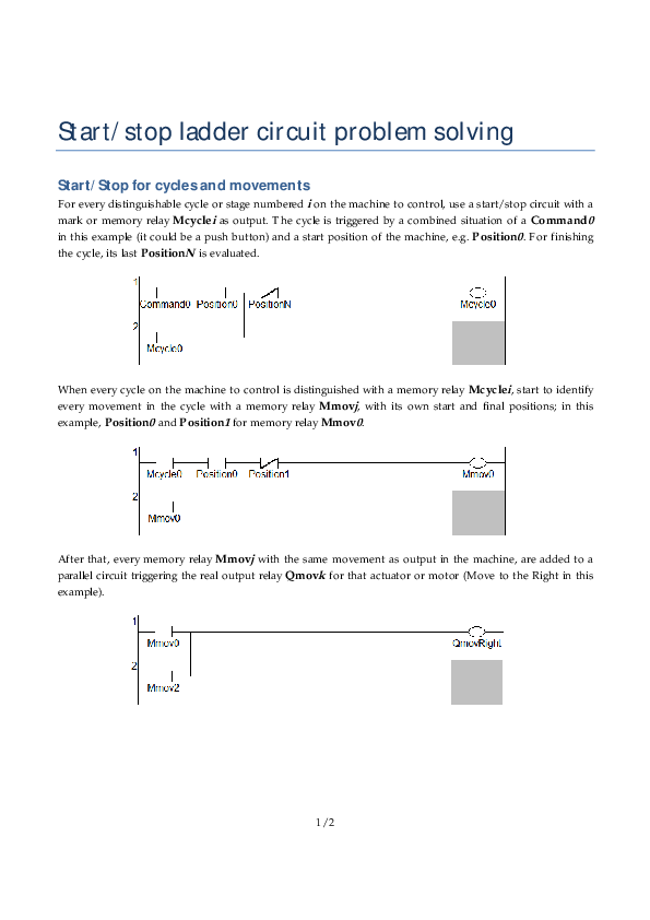 (PDF) PLC Ladder problem solving with Start/Stop circuit for cycles and ...