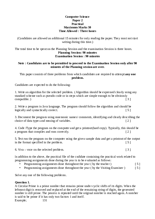 (PDF) Computer Science Paper 2 Practical Maximum Marks 30 Time Allowed