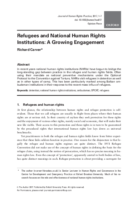 (PDF) National human rights institutions, displacement and human security