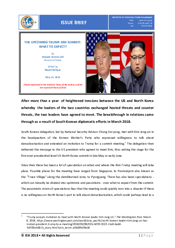 (PDF) The Upcoming Trump Kim Summit What to Expect